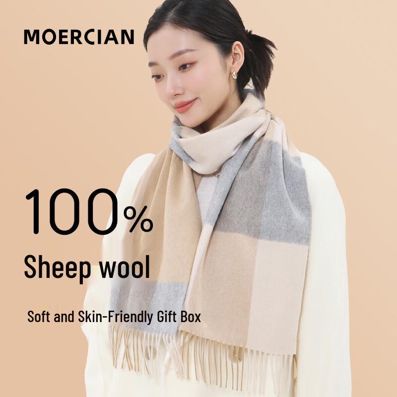 Muerxi Damen 100% Reine Wolle Karomuster Winterschal