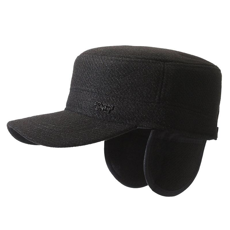 Wintermütze für Herren aus Fleece, verdickter Ohrenschutz, Wollmütze mit flachem Zylinder, Mütze für ältere Menschen mittleren Alters, warme Baumwollmütze für den Außenbereich