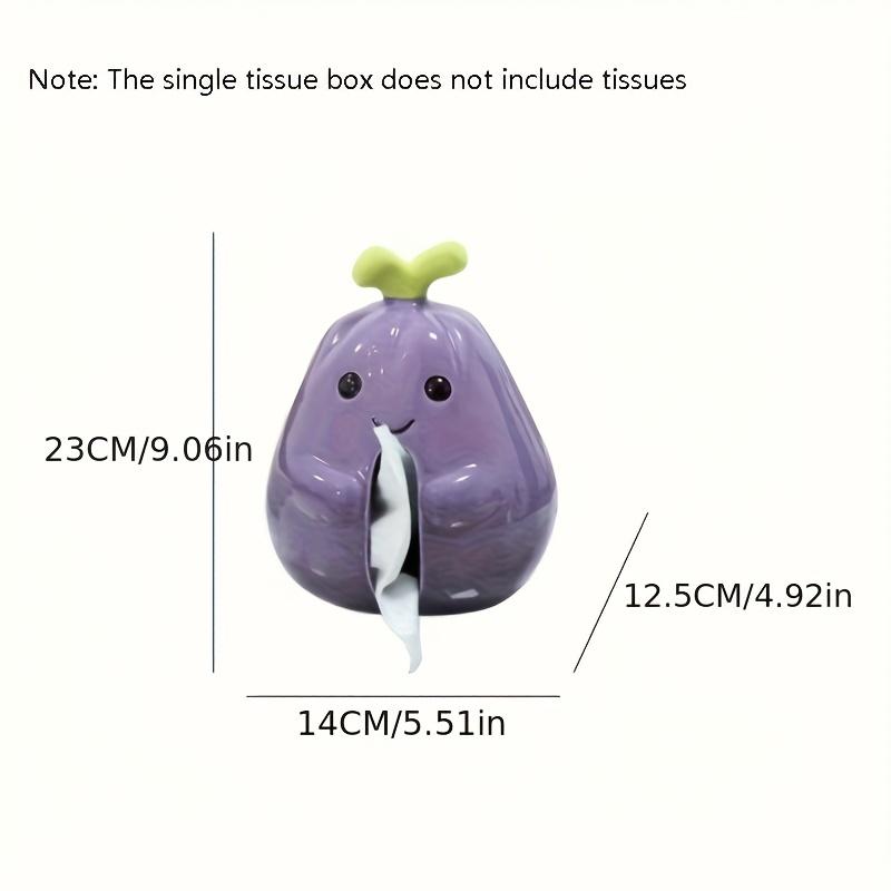 Charming Purple Eggplant Shaped Ceramic Tissue Box Holder with Green Ste,mLeaf Design,Cute Cartoon Kitchen Decor for Living Room or Dining Table