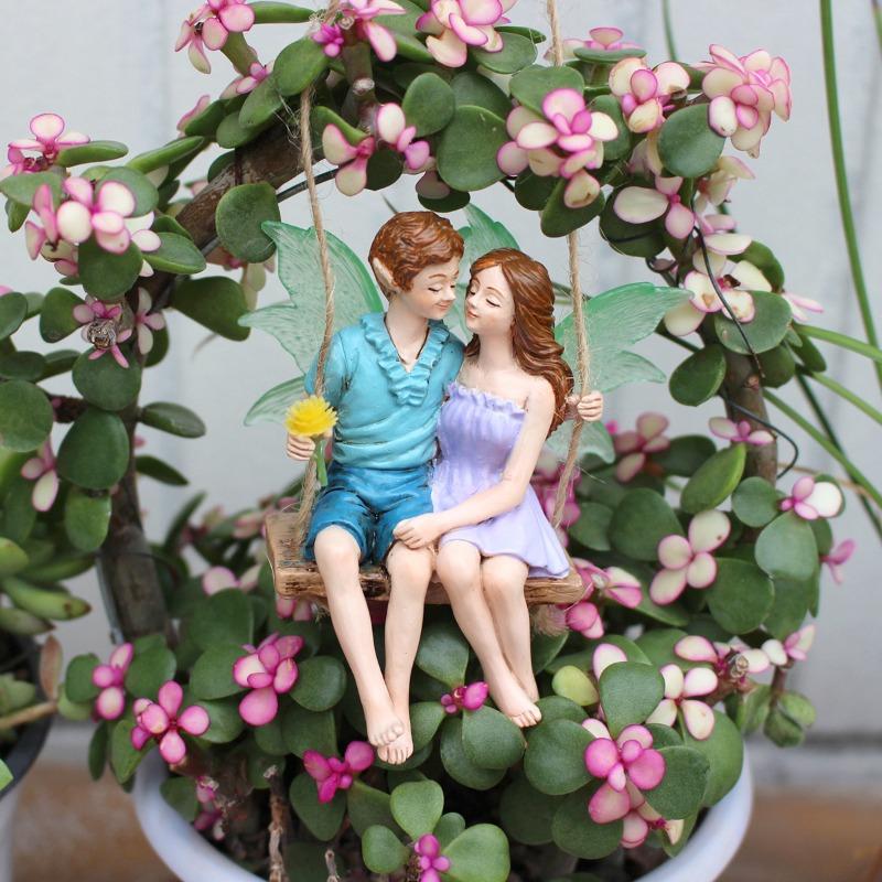 Luminous Couple Swing, Flower Fairy Pendant, Courtyard Garden Hanging Fairy Statue, Tree Decoration
