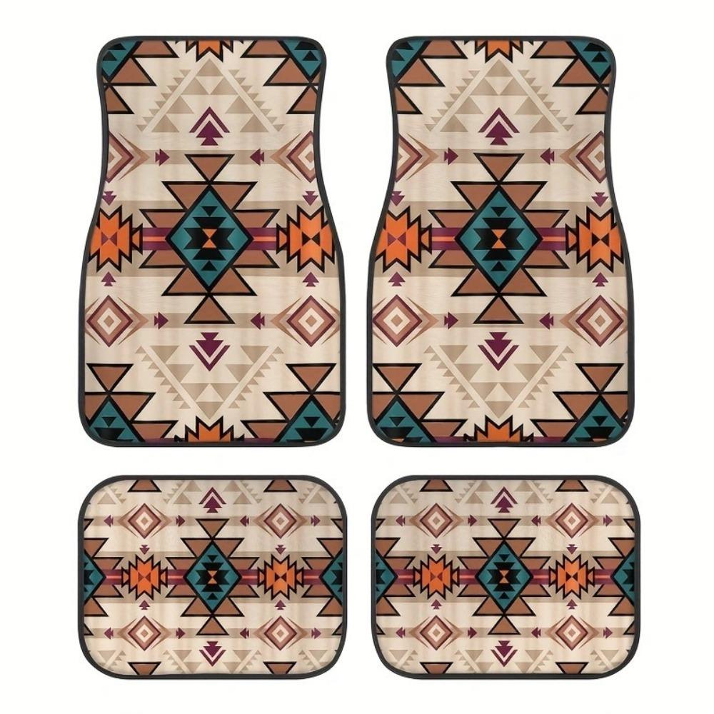 4 PCS New Bohemia Style Car Foot Pads Front Rear Botanical Prints Floor Mat Set Decorative Car Interior Rugs Automotive Supplies