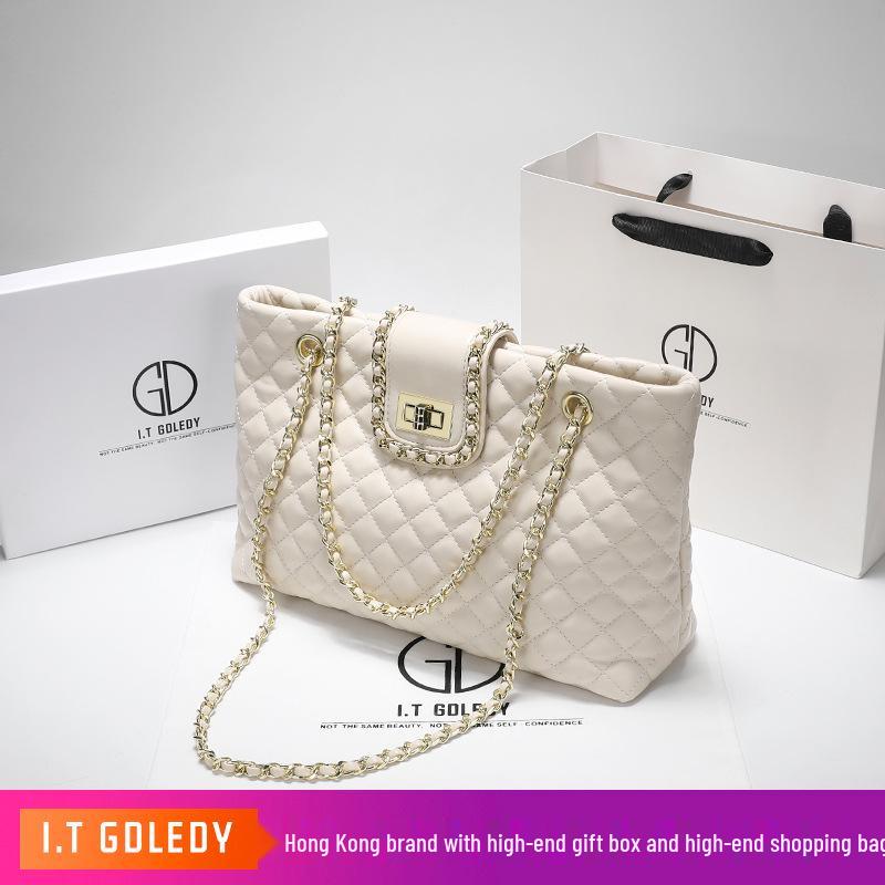 2022 Women's Genuine Leather Large Capacity Chain Tote Bag