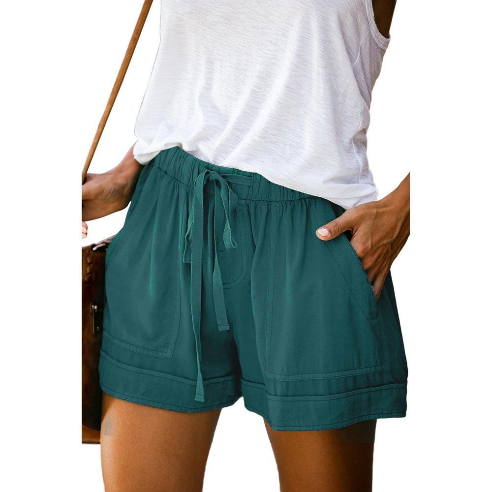 

Casual wide-leg loose shorts, summer new women s high-waisted elastic lace-up shorts 5XL темно-зелений колір