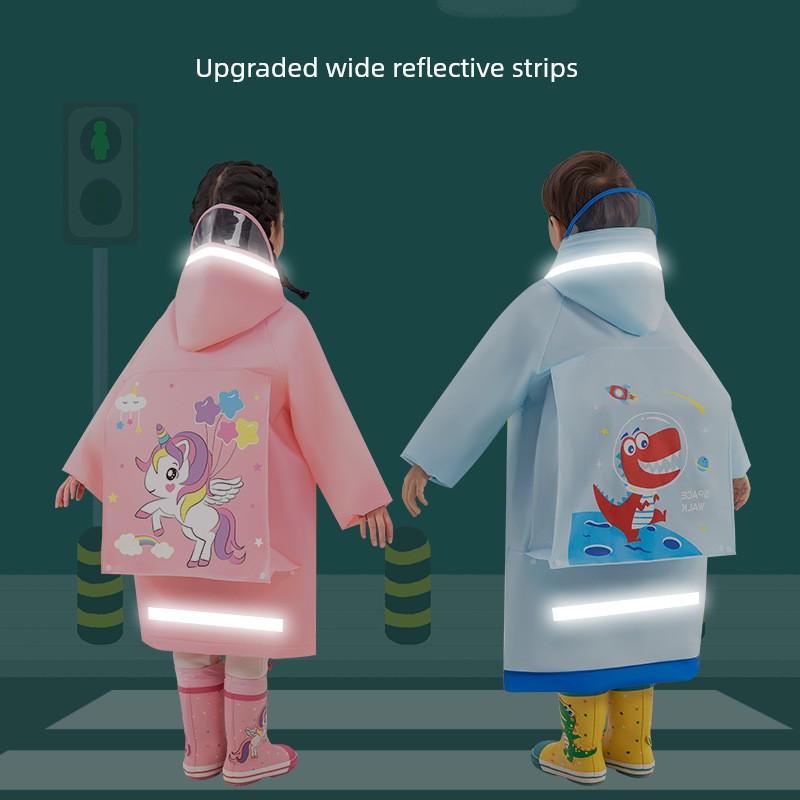 Kids Raincoat with Schoolbag Position Cartoon One-Piece Extra Large Raincoat for Primary and Secondary School Students Waterproof Cycling Boys and
