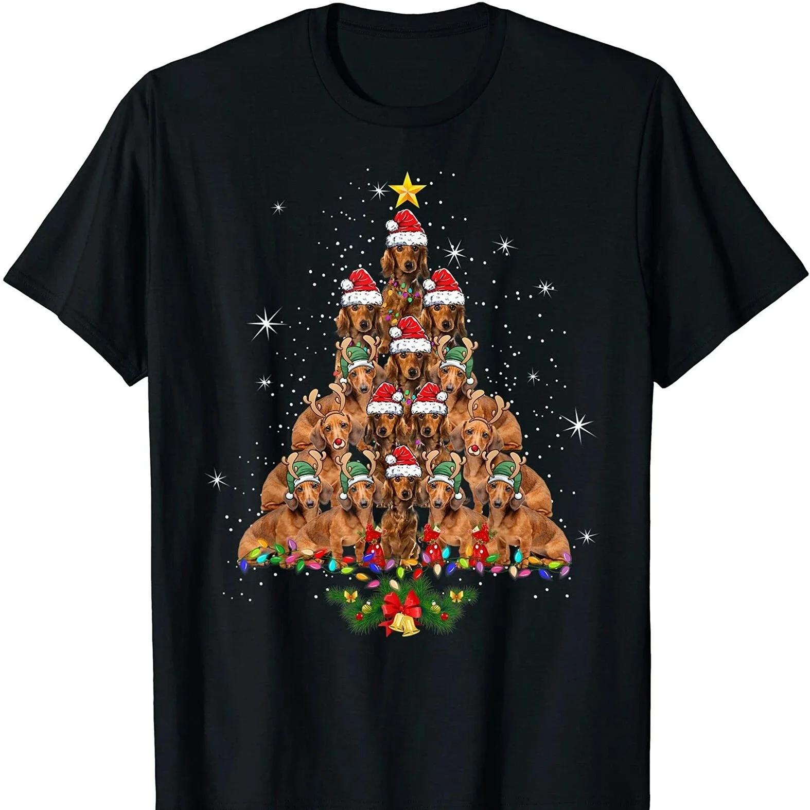 Dachshund Christmas Tree Funny Dog Lovers Christmas Gift TShirt 100 Cotton ONeck Short Sleeve Summer Casual Mens Tshirt S
