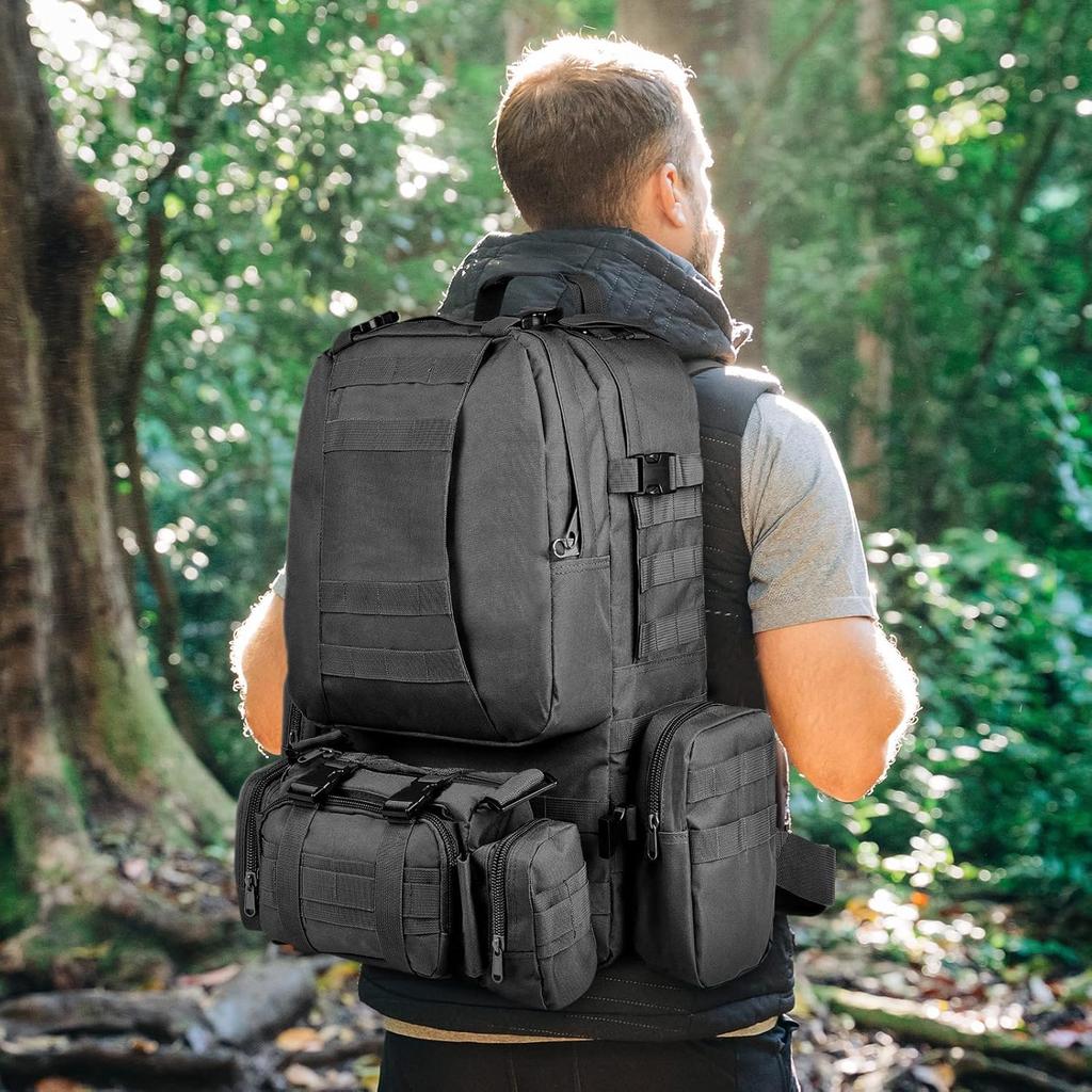Tactical Backpack for Men Women, Large Waterproof Military Backpack Detachable Molle Backpack Army Assault Pack (Khaki)