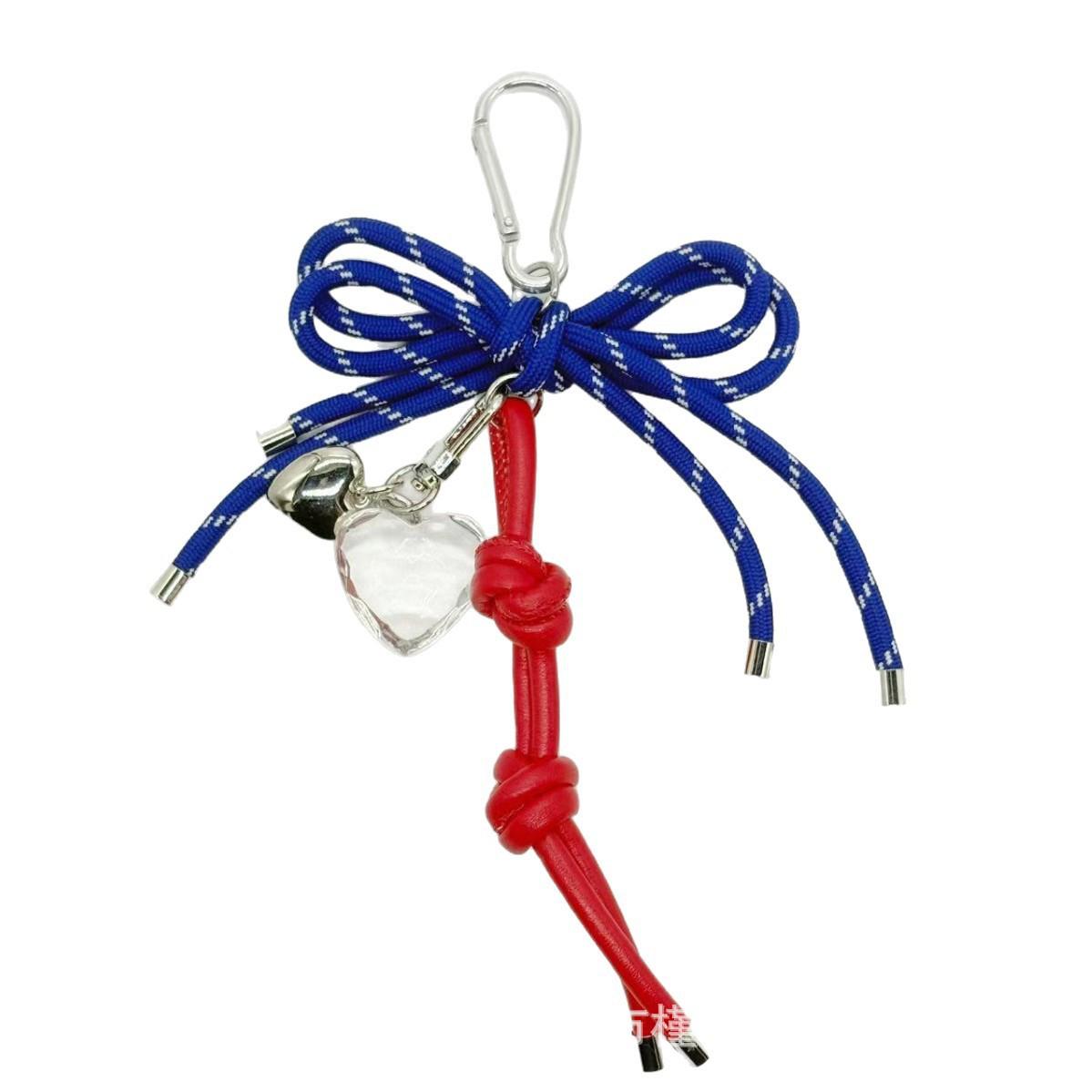 

Colorful Knitted Heart Bow Keyring Phone Bag Charm with PU Cord