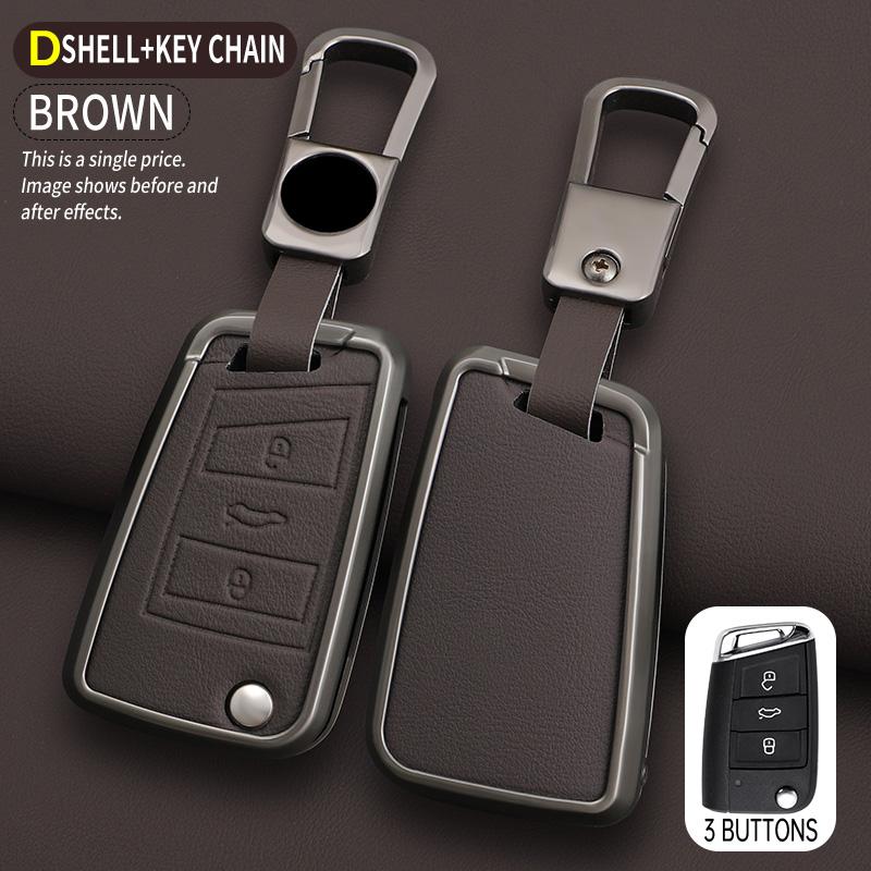 New Zinc Alloy Leather Car Key Cover, For Skoda Vrs Superpa Octavia A5 Kodiaq Octavia A7 A8, Protected Keychain Bag, Accessories