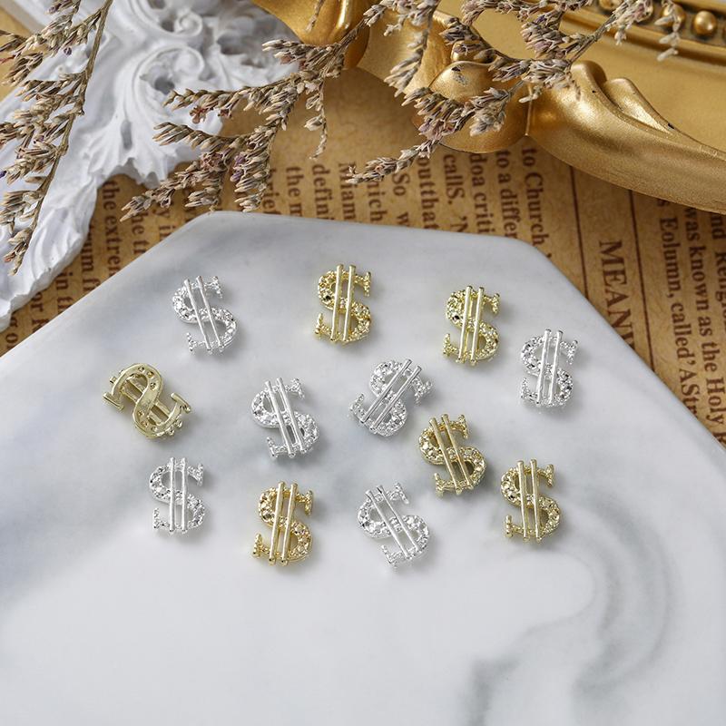 10Pcs Dollar Sign Nail Art Charms 3D Alloy Shiny Usa Money Sign Nail Decoration Luxury Manicure Diy Accessories