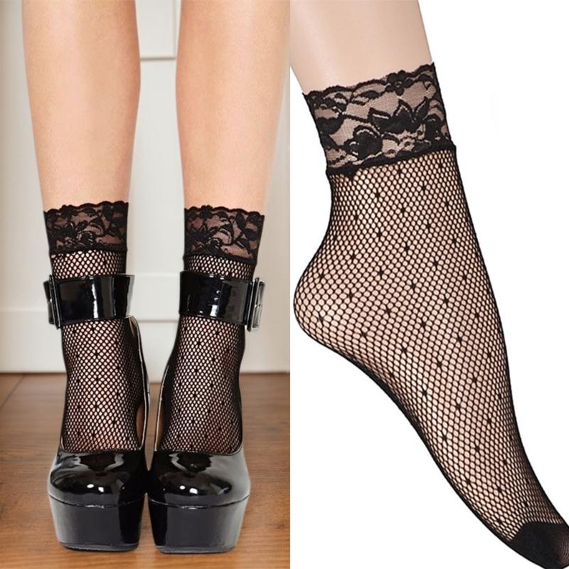 Breathable Lace Trim Fishnet Patterned Ankle Socks Mesh Design Women Summer Crew Socks Stylish Everyday Wear 5 Pairs