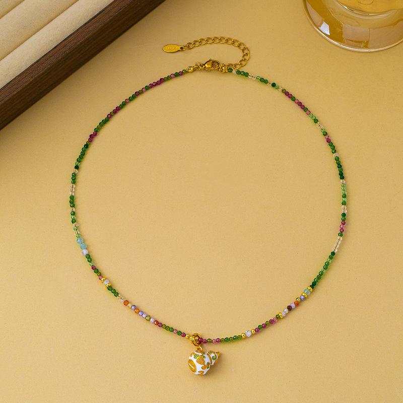 Original new Chinese fashion retro color oil drop enamel beaded gourd necklace versatile high sense collarbone chain women