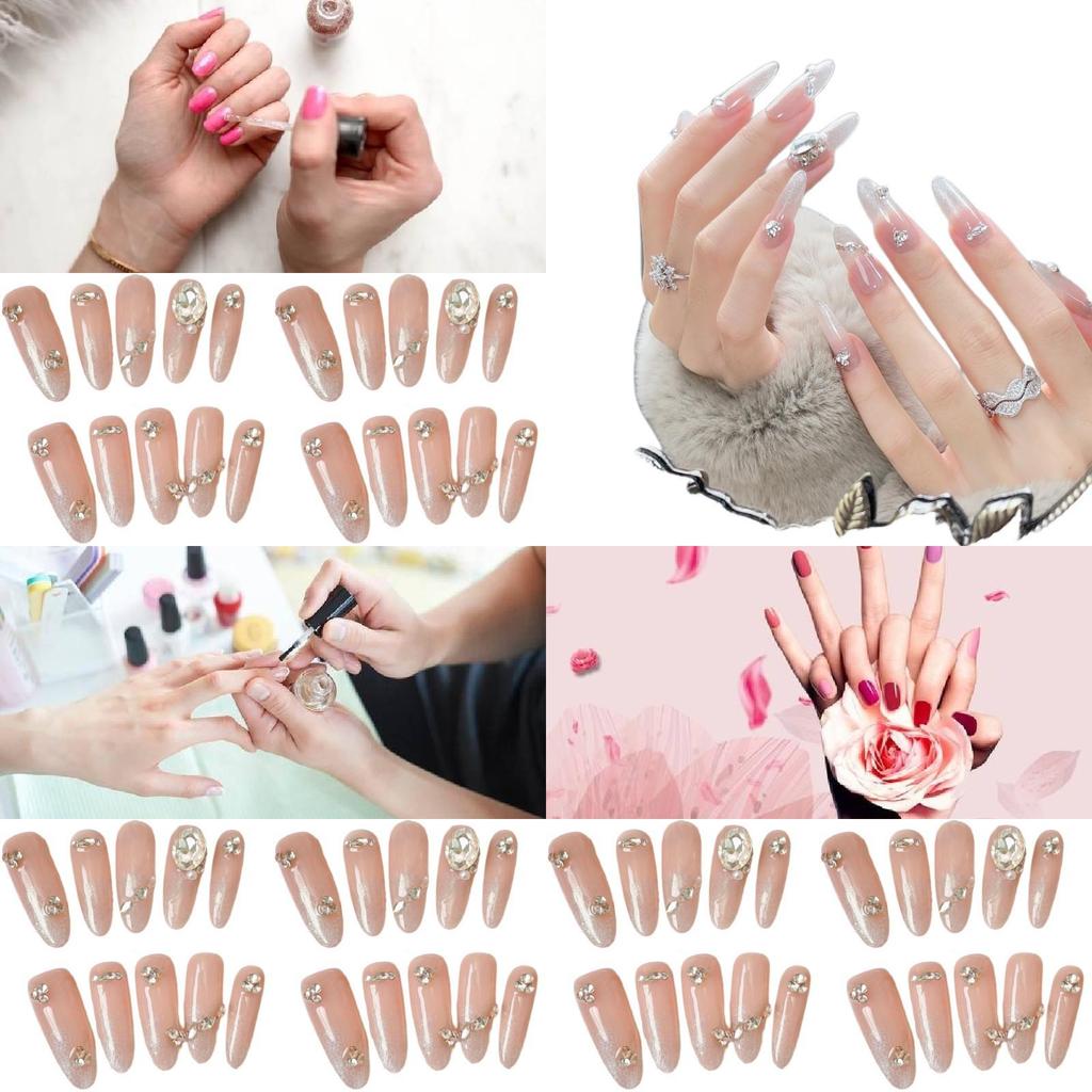 New Handmade Almond-shaped Cat Eye Nail Art With Sparkling Rhinestones Removable Fake Nail Stickers