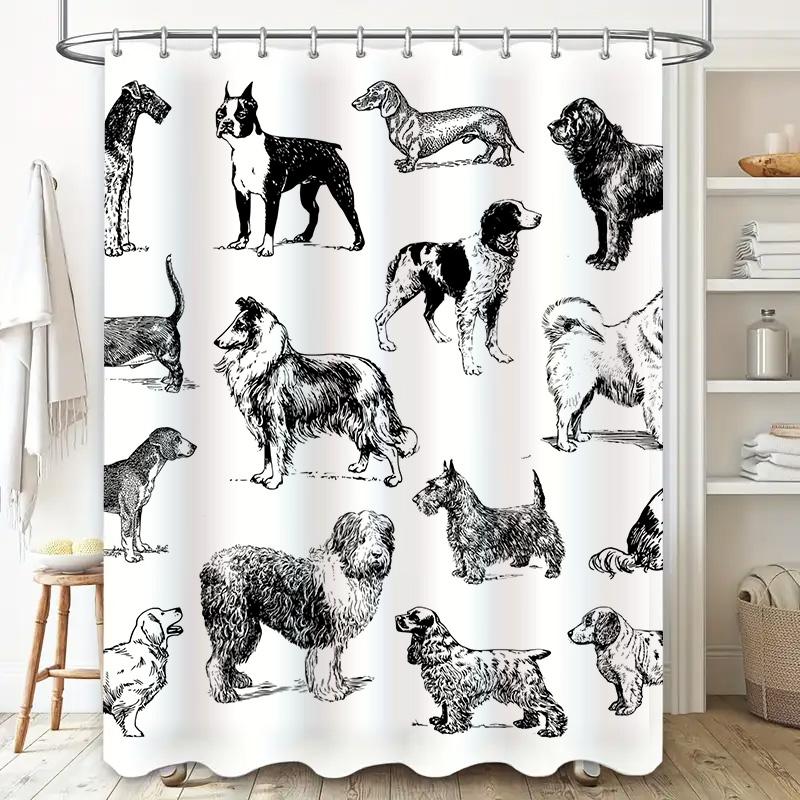 Decorative Shower Curtain featuring a Vintage Dog Illustration Perfect for Pet Lovers
