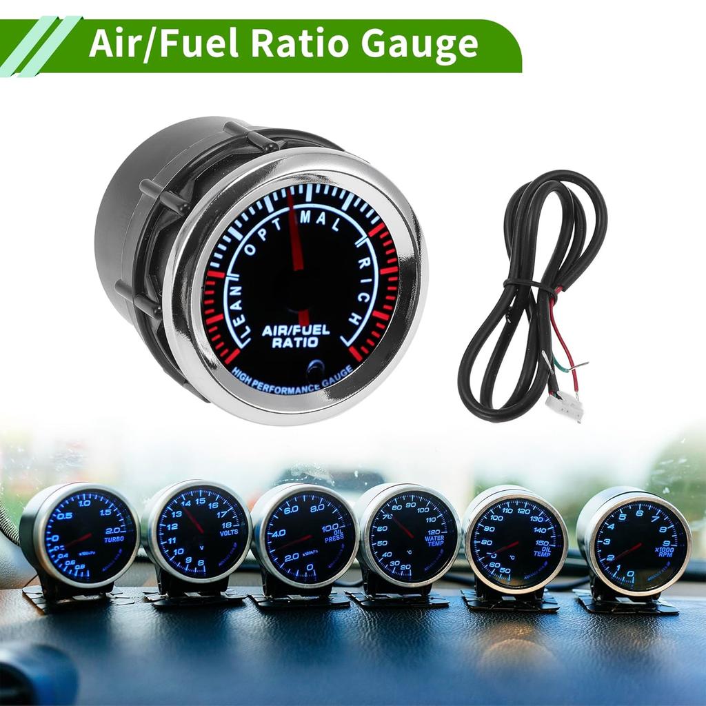 Air/Fuel Ratio Gauge 2" 52mm AFR Controller Gauge Colorful Pointer Car Vehicle Automotive Universal Silver Tone Black White