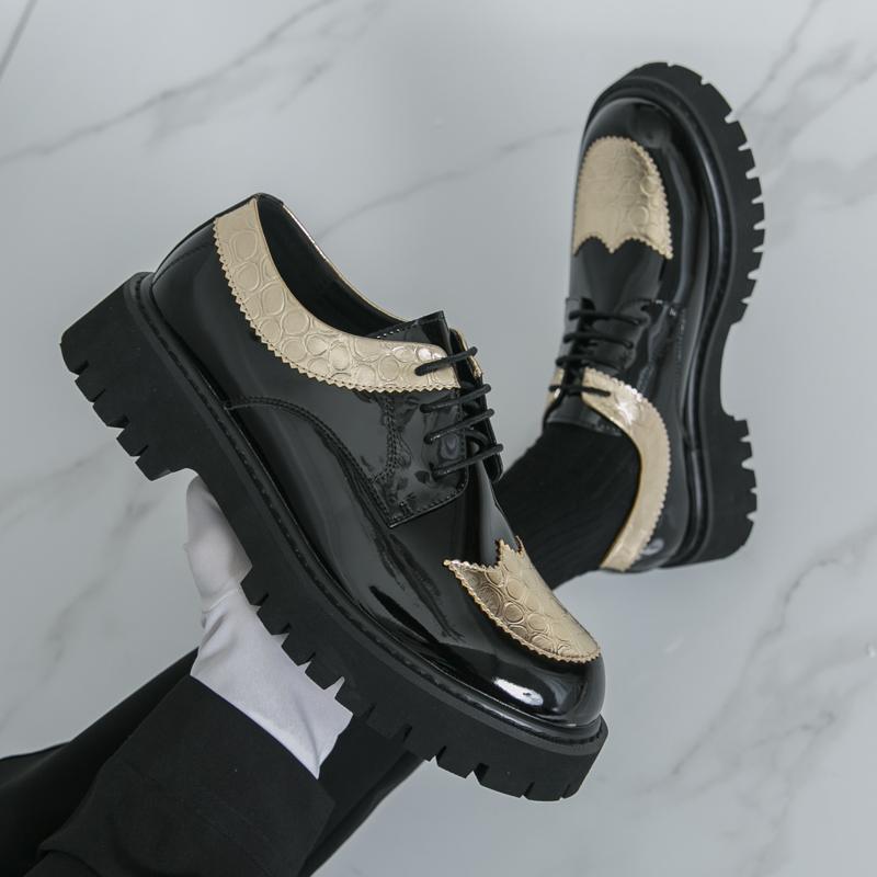 Men Thick Soled Derby Shoes Color Blocked Lace Up Business Banquet Men Shoes