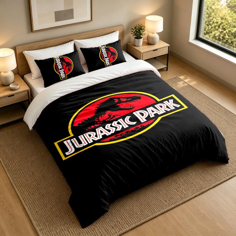 3-Piece Bed Sheet Set with Jurassic Park Design, 1 Flat Sheet and 2 Pillowcases for Bedroom