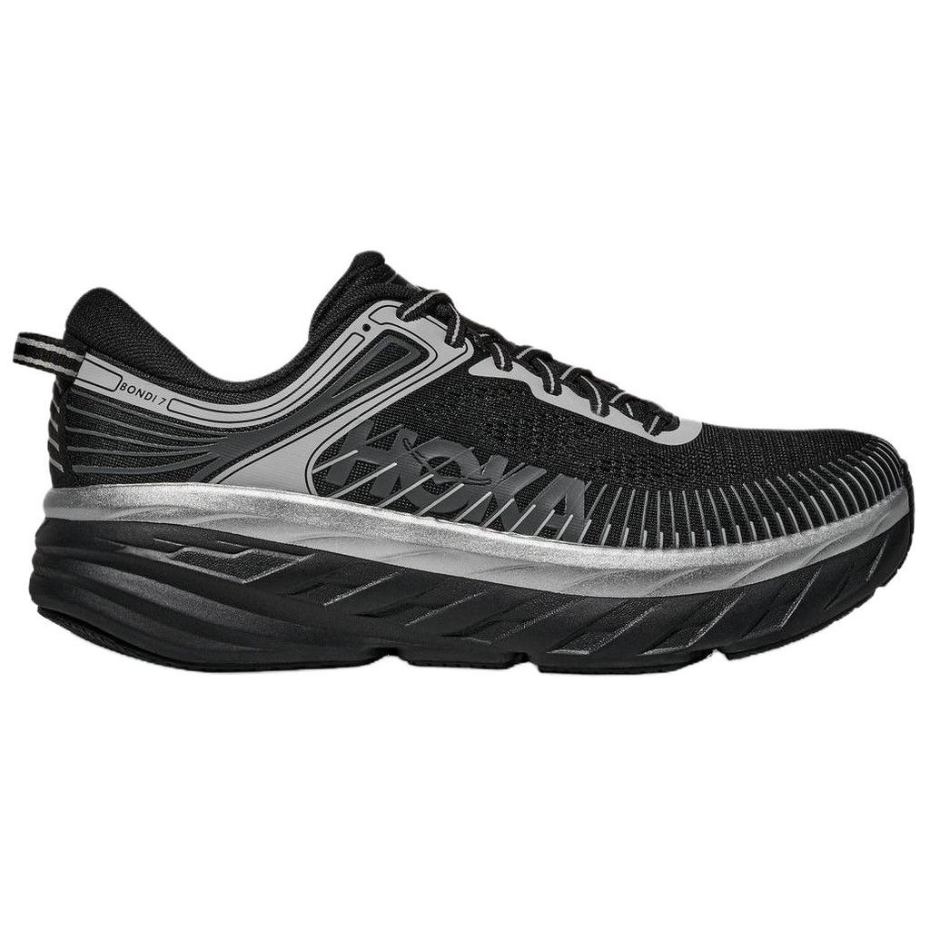 HOKA ONE ONE Bondi 7 Cushioning Slip Resistant Breathable Support Running Shoes Men's Black Silver 1110518-BKSTR