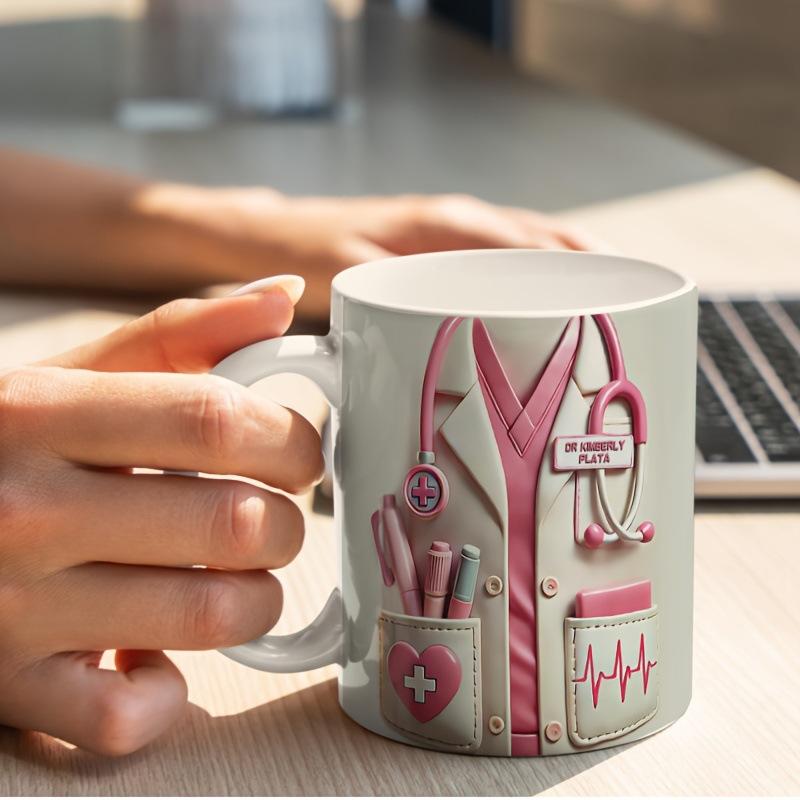 Doctor Mug, Pink and Beige Medical Ceramic Mug Designed By Stethoscope Multicolor Coffee Mug Coffee Cup Cups and Mugs
