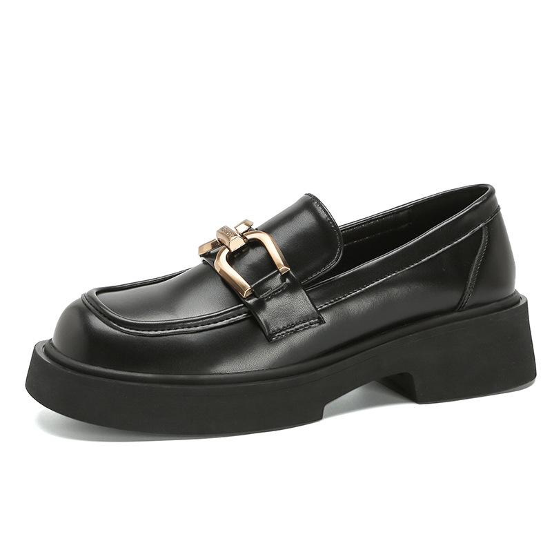 Loafers women's 2025 new spring and autumn black platform British style small leather shoes commuting single shoes versatile with skirt