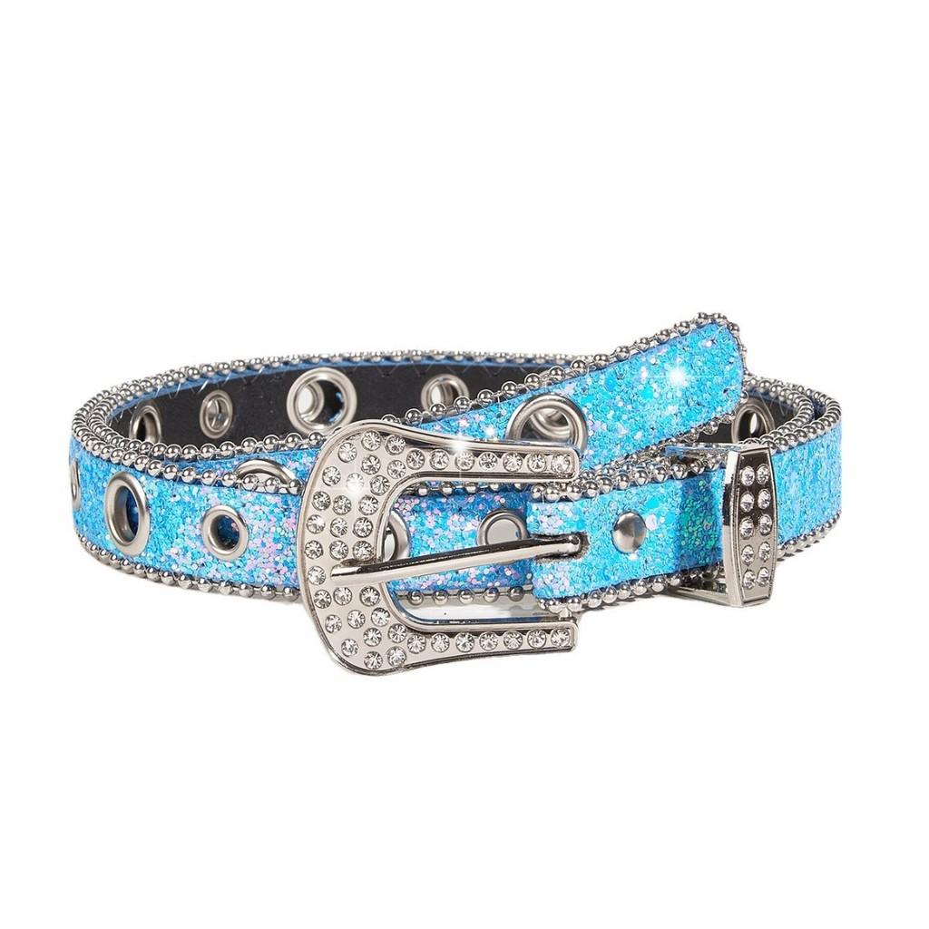 Belt Rhinestone Blue Decorated Sparkling Diamond Sequins Versatile For Women