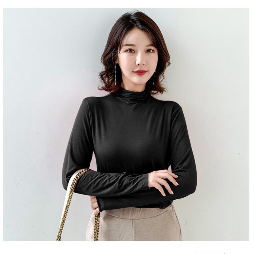 Women's O Neck Long Sleeve Modal Tunic Tops Basic Solid Color Tee Shirts Blouses