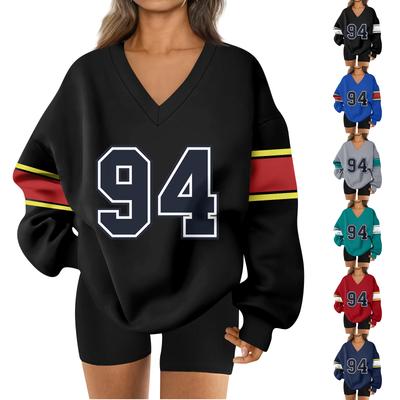 Dámská volná a pohodlná sportovní mikina s dlouhým rukávem s výstřihem do V a nápisem pro každodenní nošení