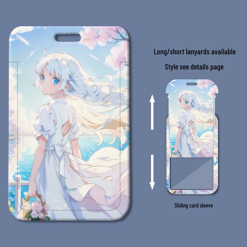 Anohana Cartoon Card Holder - Sliding Plastic Cover for Student ID, Name Badge, or Access Card
