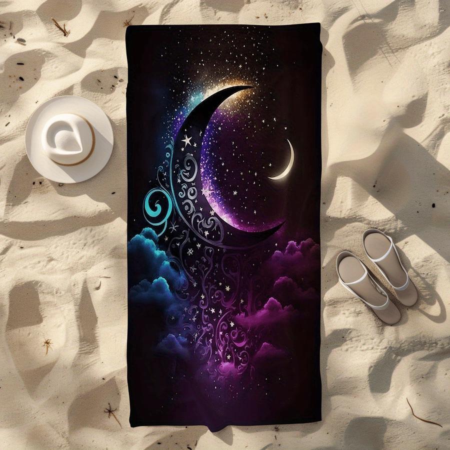 1pc Oriental Art Print Microfiber Beach Towel | Soft, Absorbent, Quick-Drying, Polyester Blend, Suitable for Swimming, Camping