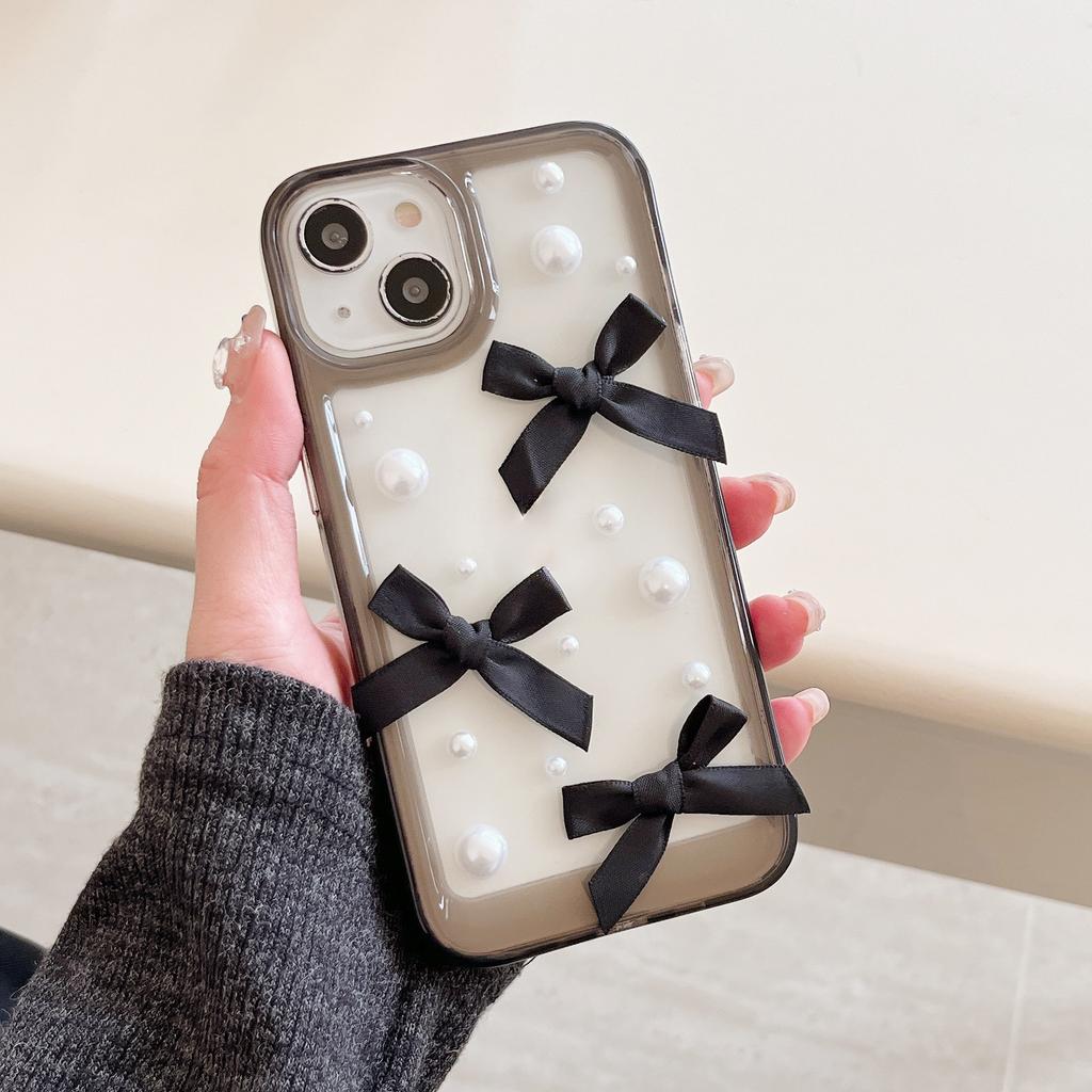 New Cute Pearl Bow Clear Phone Case for iPhone 16 15 14 13 12 11 Pro Max