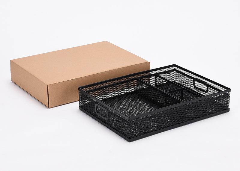 Set of 3 Metal File Holders with Multi-Compartment Cutlery Trays for Desktop Organization