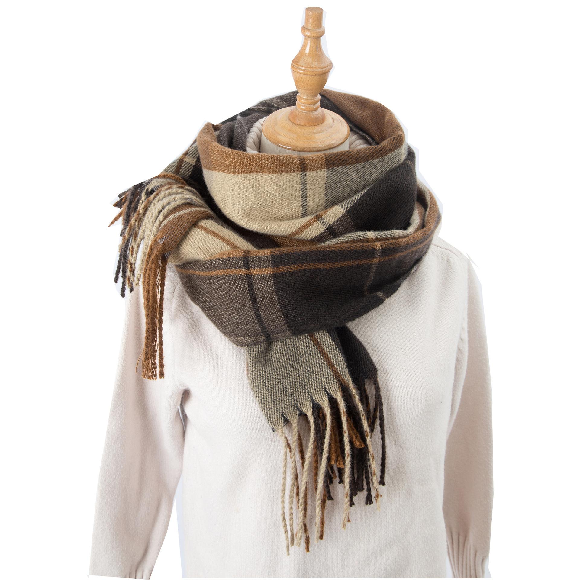 

Осенне-зимний шарф, мужской теплый клетчатый шарф, женская шаль коричневый
