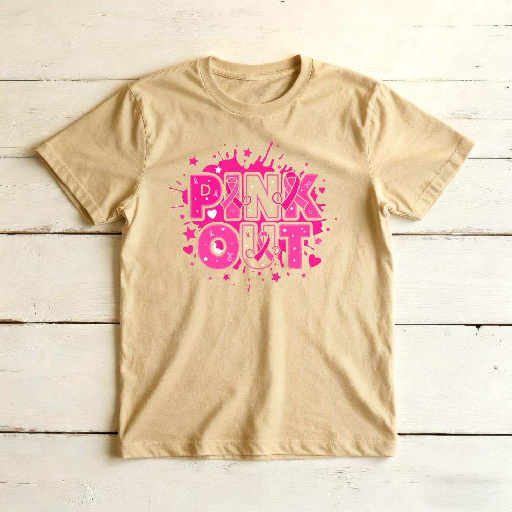 Pink Out Splash Star Heart Letter Graphicunisex Summer Cotton T Shirt Breast Cancer Support Sport Short Sleeve Garment