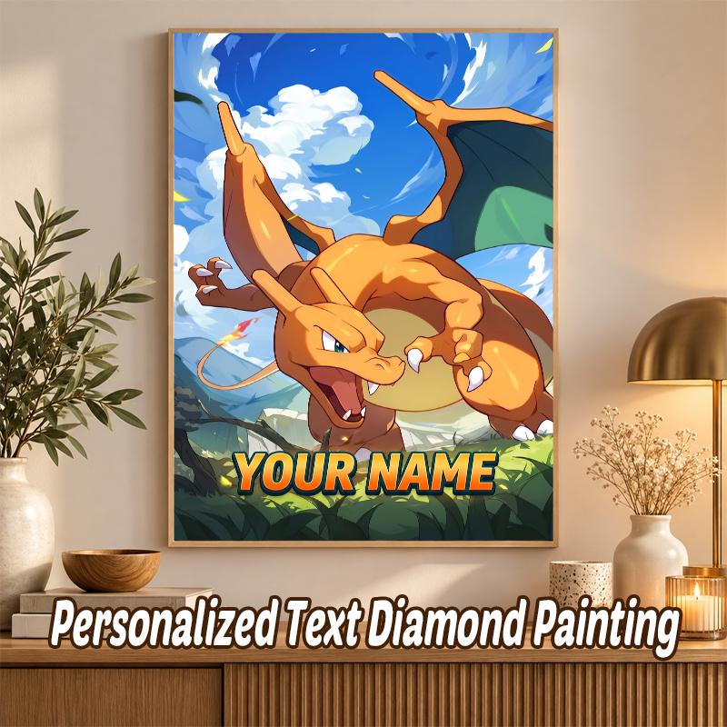 Charizard Custom Name Diamond Painting Personalized 5D Full Drill DIY Diamond Art Home Decor