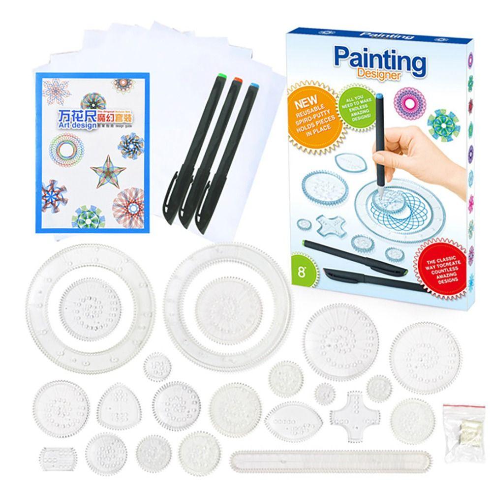 27KS Plastová Kreslicí Sada Hraček Zapadající Ozubená Kola Kolečka Geometrické Pravítko Spirograf Studenti