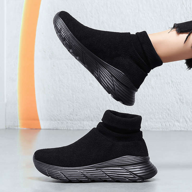 Fashion Knitting Height Increasing Women's Medium Heel Shoes Oxford Cute Heels For Women Dark Blue Shoes Sneakers Sports Overseas