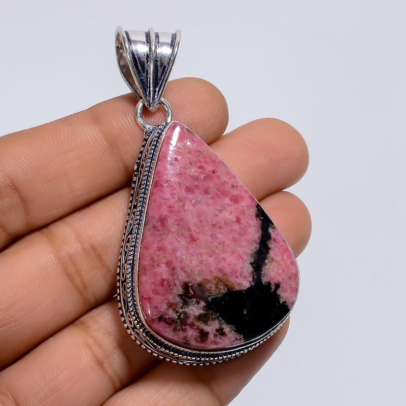 

Incredible Top Grade Qualite 100% Natural Rhodonite Pear Shape Vintage Style Handmade Jewelry 925 Steling Silver Plated Pendant 2.2 WSJ4812 2.2