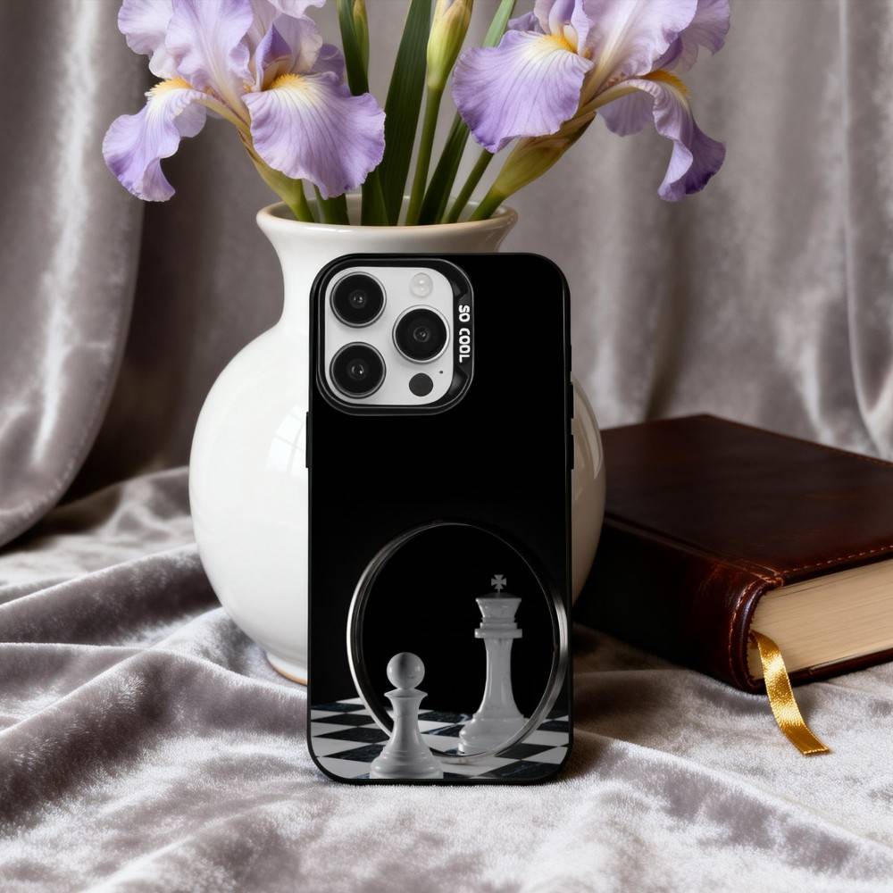 Cool C-Chess A-Art Phone Case For iPhone17,16,15,14,13,12,11 Plus,Pro Max Black Candy silver phone case