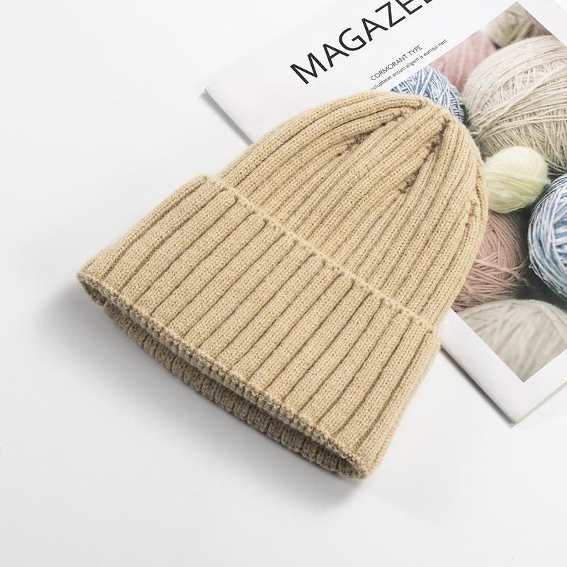 Autumn Winter Knitted Hat Women's Fashion Cotton Cashmere Korean Edition Warm Knitted Hat Solid Color Flanged Men's Hoodie Customized Trendy