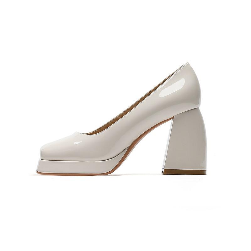9-High heels women's autumn new waterproof table Mary Jane shoes thick heel square head shallow mouth single shoes women