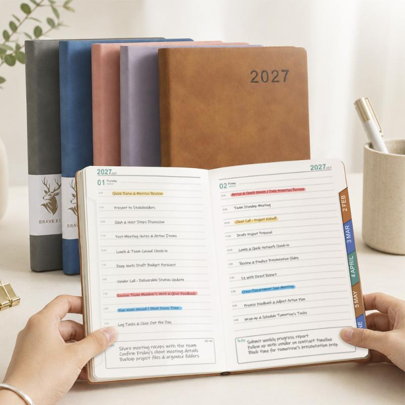 2027 A5 English Schedule Planning Notebook Efficiency Agenda Planner Notepad Ideal Gift for Students Colleagues Business Partners
