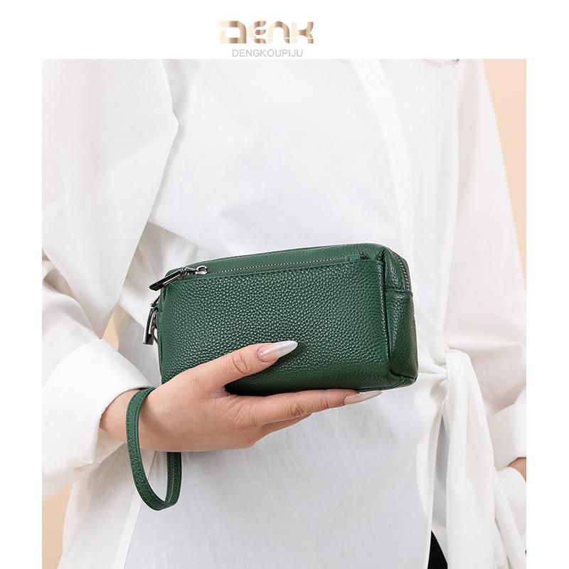 Clutch Three-zipper Genuine Leather Coin Purse Casual Mobile Phone Bag Cowhide Handbag Shoulder Bag