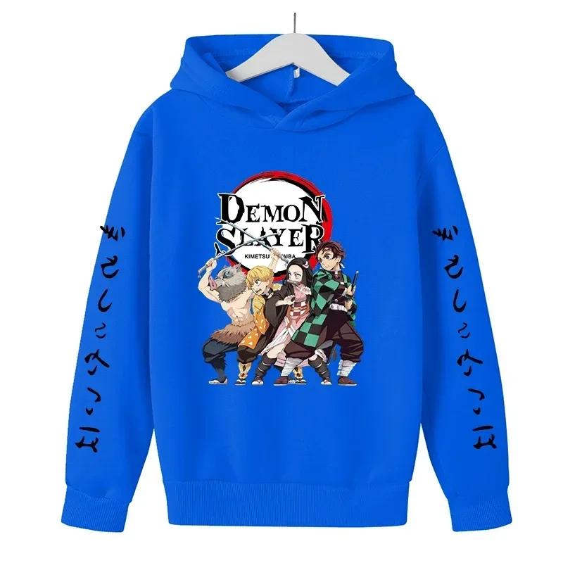 New Spring Autumn Demon Slayer Hooded Children's Hoodie Kids Clothing Hoodie Boys Long Sleeve Anime Yaiba Pullover Sweatshirt