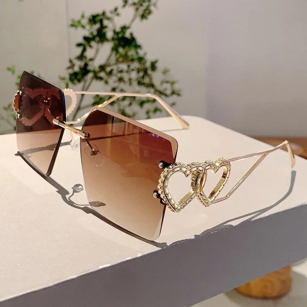 Cutting Rimless One Piece Shield Sunglasses Women New Fashion Alloy Oversized Square Alloy Sun Glasses Men Hip Hop Shades