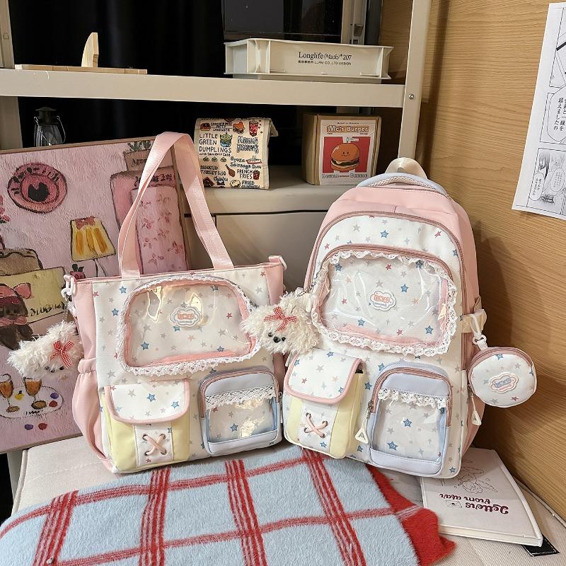Spring new color contrasting two-piece backpack for primary and secondary school students, high-value dopamine make-up bag for high school students