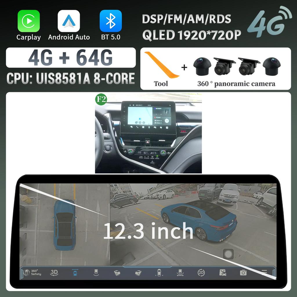 12.3inch For Toyota Camry 2021-2022 Car Radio Multimedia Android 14 4G GPS Navigation Wireless BT Carplay Head Unit Touch Screen