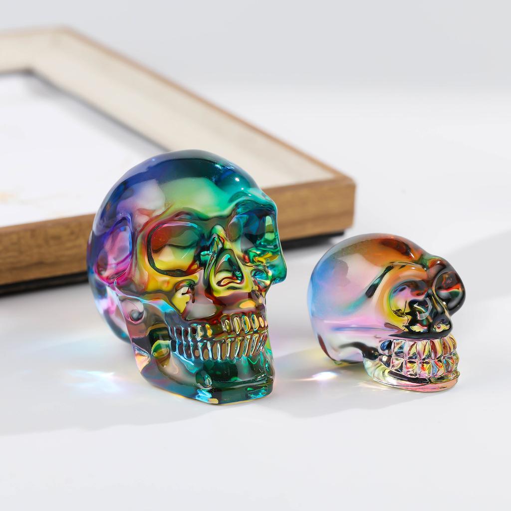 Colorful Crystal Skull Decoration For Living Room Tabletop Home Display For Teens Adults Spooky Gothic Party Gift