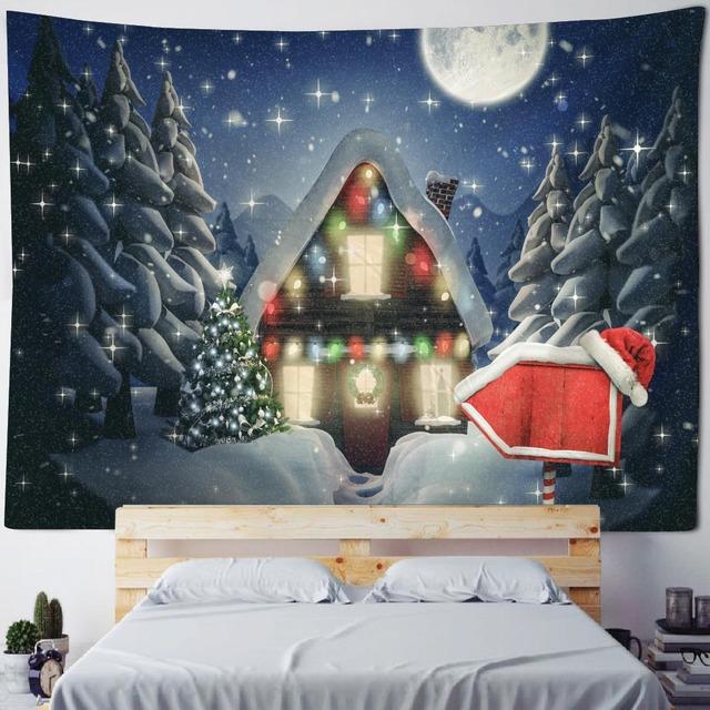 Christmas Tree Forest Snow Tapestry, Hanging Cloth, New Year Gift, Room Wall Hanging, Bohemian Style, Bedroom, Home Decoration