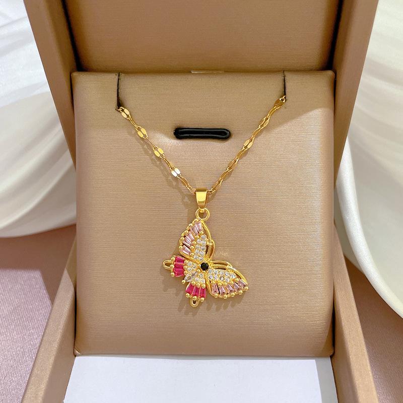Titanium Steel Micro-Inlaid Gold Plated Women's Lucky Bead Necklace - Trendy Clavicle Chain Accessory