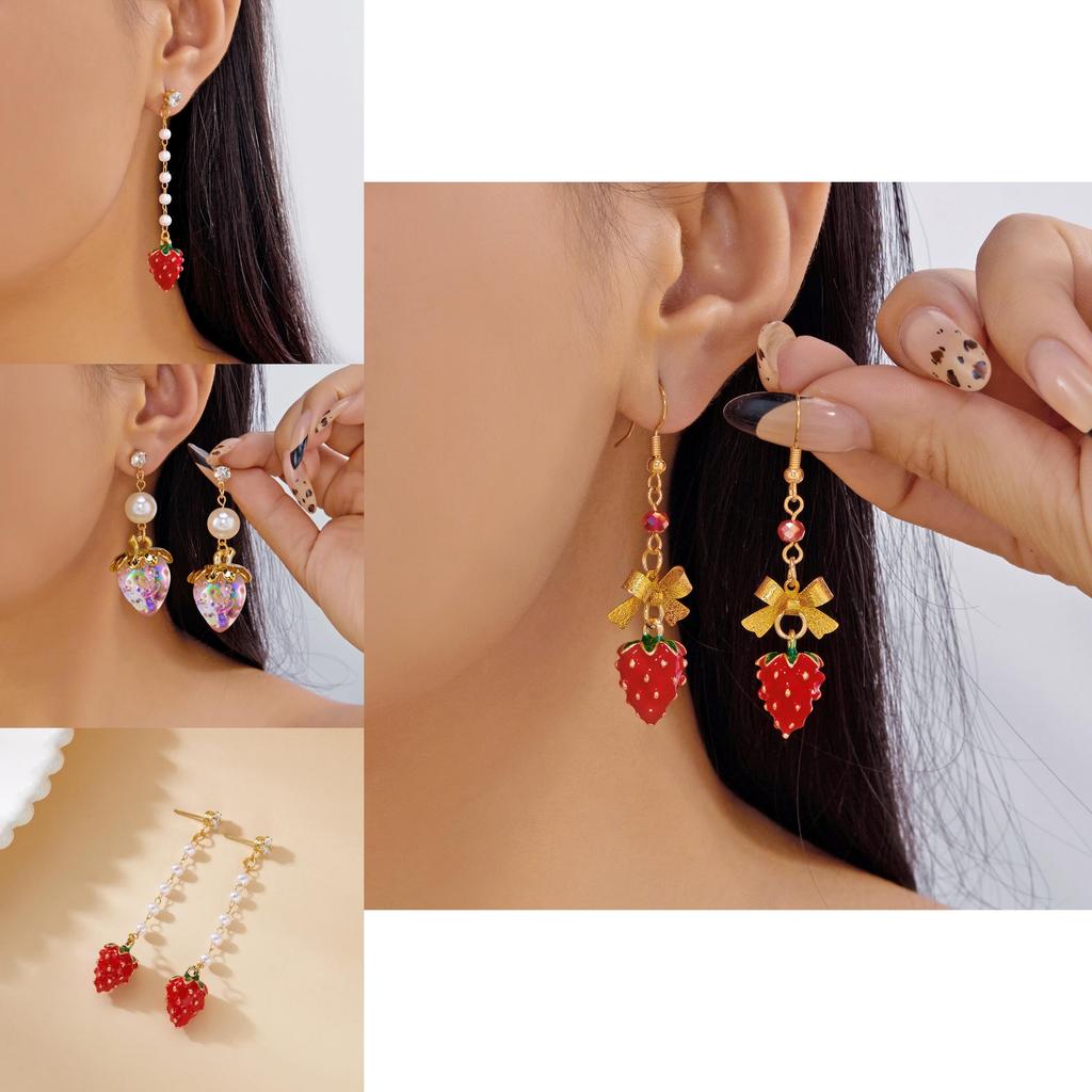 Flower Earrings Alloy Pearl Drop Jewelry For Women With Fruit Design For Casual Wear