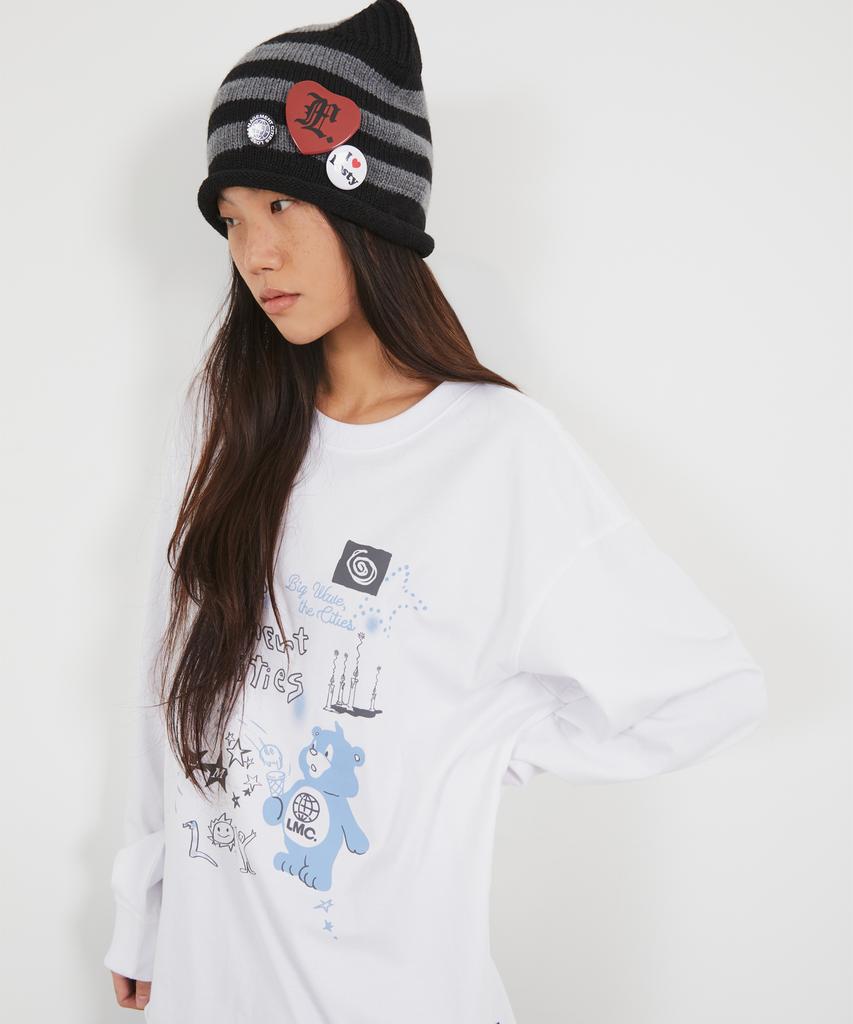 LMC Doodle Bear Collage Long Slv Tee Ivory